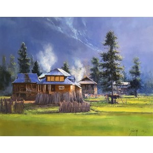 Ajab Khan, 30 x 42 Inch, Oil on Canvas, Landscape Painting, AC-AJB-018